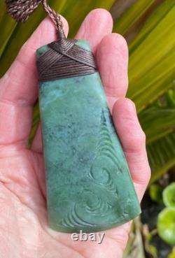 N Jerry Nz Blue Inanga Pounamu Greenstone Jade Maori Engraved 3.8hei Toki Adze