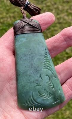 N Jerry Nz Blue Inanga Pounamu Greenstone Jade Maori Engraved 3.8hei Toki Adze
