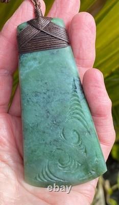 N Jerry Nz Blue Inanga Pounamu Greenstone Jade Maori Engraved 3.8hei Toki Adze