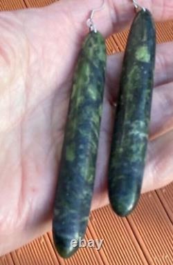 N Jerry Rare Nz Douglas Creek Pounamu Greenstone Jade Maori 3.6 Hook Earrings