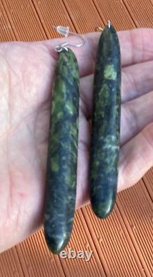 N Jerry Rare Nz Douglas Creek Pounamu Greenstone Jade Maori 3.6 Hook Earrings