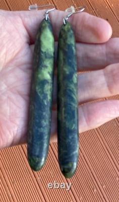 N Jerry Rare Nz Douglas Creek Pounamu Greenstone Jade Maori 3.6 Hook Earrings