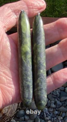 N Jerry Rare Nz Douglas Creek Pounamu Greenstone Jade Maori 3.6 Hook Earrings