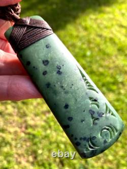 Nathan Jerry Nz Kokopu Pounamu Greenstone Jade Maori Engraved Hei Toki Adze