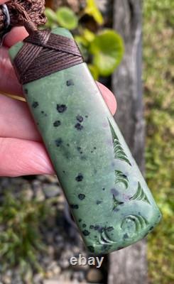 Nathan Jerry Nz Kokopu Pounamu Greenstone Jade Maori Engraved Hei Toki Adze