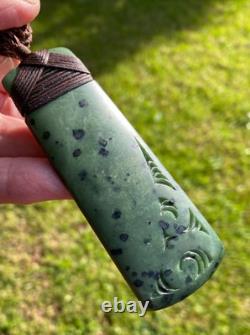 Nathan Jerry Nz Kokopu Pounamu Greenstone Jade Maori Engraved Hei Toki Adze