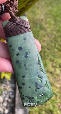 Nathan Jerry Nz Kokopu Pounamu Greenstone Jade Maori Engraved Hei Toki Adze