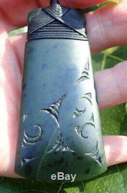 Nathan Jerry Nz Rare Pounamu Greenstone Jade Engraved Maori Hei Toki Adze