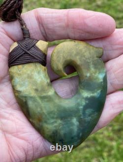Nathan Jerry Nz Raukaraka Pounamu Greenstone Flower Jade Maori Hei Matau Hook