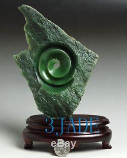 Natural Green Nephrite Jade Koru Sculpture New Zealand Maori Style Carving / Art