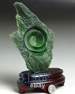 Natural Green Nephrite Jade Koru Sculpture New Zealand Maori Style Carving / Art