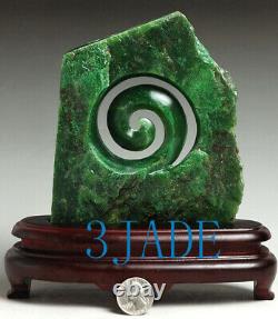 Natural Green Nephrite Jade Pounamu Koru Sculpture NewZealand Maori StyleCarving