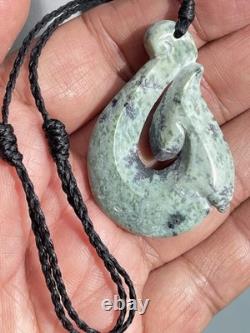 Nephrite Maori Greenstone Pounamu New Zealand KOKOPU Jade FISH HOOK 46X31X9 mm