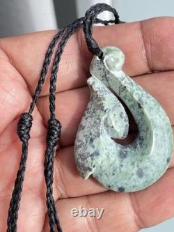 Nephrite Maori Greenstone Pounamu New Zealand KOKOPU Jade FISH HOOK 46X31X9 mm