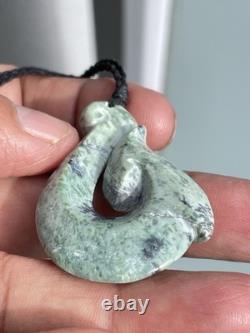 Nephrite Maori Greenstone Pounamu New Zealand KOKOPU Jade FISH HOOK 46X31X9 mm