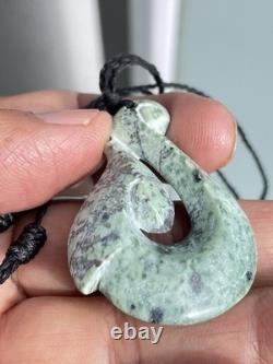 Nephrite Maori Greenstone Pounamu New Zealand KOKOPU Jade FISH HOOK 46X31X9 mm
