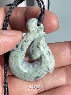 Nephrite Maori Greenstone Pounamu New Zealand KOKOPU Jade FISH HOOK 46X31X9 mm
