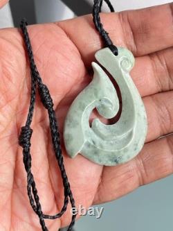 Nephrite Maori Greenstone Pounamu New Zealand KOKOPU Jade FISH HOOK 47X35X8 mm