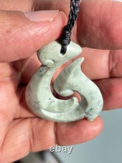 Nephrite Maori Greenstone Pounamu New Zealand KOKOPU Jade FISH HOOK 47X35X8 mm