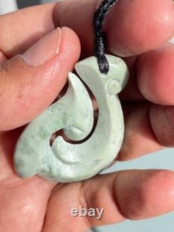 Nephrite Maori Greenstone Pounamu New Zealand KOKOPU Jade FISH HOOK 47X35X8 mm