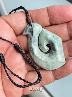 Nephrite Maori Greenstone Pounamu New Zealand KOKOPU Jade FISH HOOK 50X34X10mm