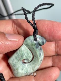 Nephrite Maori Greenstone Pounamu New Zealand KOKOPU Jade FISH HOOK 50X34X10mm