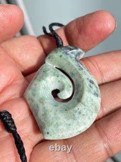 Nephrite Maori Greenstone Pounamu New Zealand KOKOPU Jade FISH HOOK 50X34X10mm