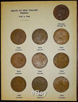 New Zealand 1 Penny 1940-1965 COMPLETE 28 Coin 1P NZ Bertrand Folder Collection