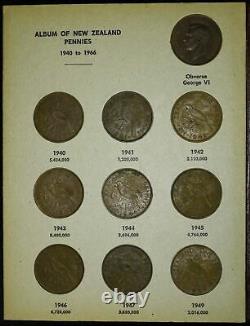 New Zealand 1 Penny 1940-1965 COMPLETE 28 Coin 1P NZ Bertrand Folder Collection