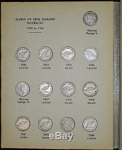 New Zealand 6 Pence 1933-1965 COMPLETE 35 Coin 6P NZ Bertrand Folder Collection
