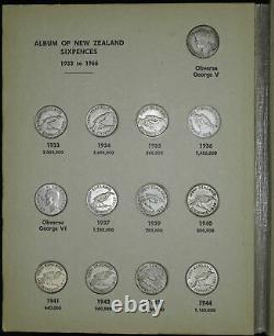 New Zealand 6 Pence 1933-1965 COMPLETE 35 Coin 6P NZ Bertrand Folder Collection