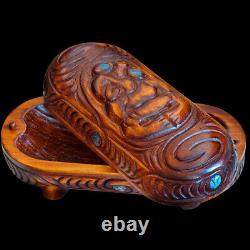 New Zealand Carving, Maori Wooden box, Carved Tiki, Tribal Wood Crafted Chest
