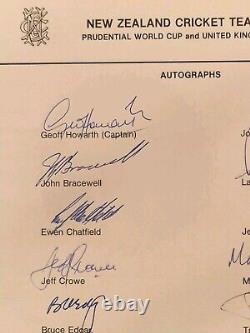 New Zealand Cricket 1983 Team signed team sheet Hadlee Crowe Cairns. AFTAL COA