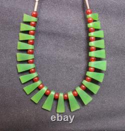 New Zealand Green Kawakawa Nephrite Jade Necklace with Red and Silver Beads 39cm