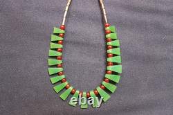 New Zealand Green Kawakawa Nephrite Jade Necklace with Red and Silver Beads 39cm