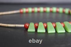 New Zealand Green Kawakawa Nephrite Jade Necklace with Red and Silver Beads 39cm