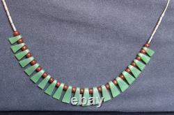 New Zealand Green Kawakawa Nephrite Jade Necklace with Red and Silver Beads 39cm