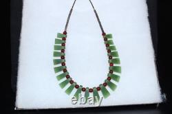 New Zealand Green Kawakawa Nephrite Jade Necklace with Red and Silver Beads 39cm