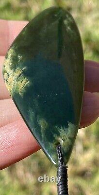 New Zealand Greenstone Nephrite Jade Maori Art Flower Jade Pendant Necklace