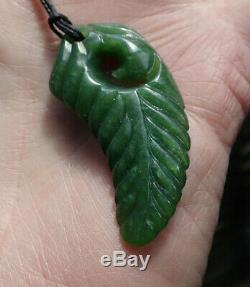New Zealand Greenstone Pounamu Nephrite Kahurangi Jade Maori Koru Fern Necklace