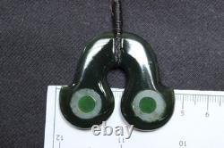 New Zealand Hei Matau Inlayed with Select Nephrites Pendant by Luke Leaf, 4.7cm