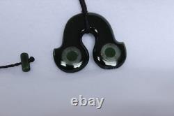 New Zealand Hei Matau Inlayed with Select Nephrites Pendant by Luke Leaf, 4.7cm