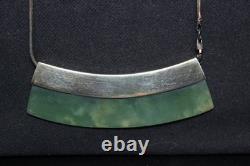New Zealand Light Green Flower Jade Pendant Necklace Set in Sterling Silver 49cm