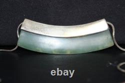 New Zealand Light Green Flower Jade Pendant Necklace Set in Sterling Silver 49cm