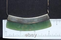 New Zealand Light Green Flower Jade Pendant Necklace Set in Sterling Silver 49cm