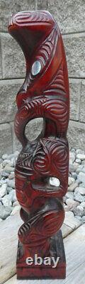 New Zealand Maori Artist Lisa Reihana Wood Tiki signed Tribal Art