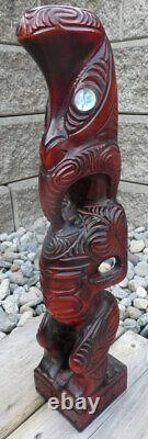 New Zealand Maori Artist Lisa Reihana Wood Tiki signed Tribal Art
