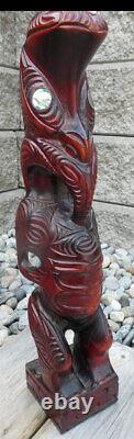 New Zealand Maori Artist Lisa Reihana Wood Tiki signed Tribal Art