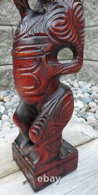 New Zealand Maori Artist Lisa Reihana Wood Tiki signed Tribal Art