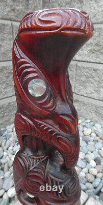 New Zealand Maori Artist Lisa Reihana Wood Tiki signed Tribal Art